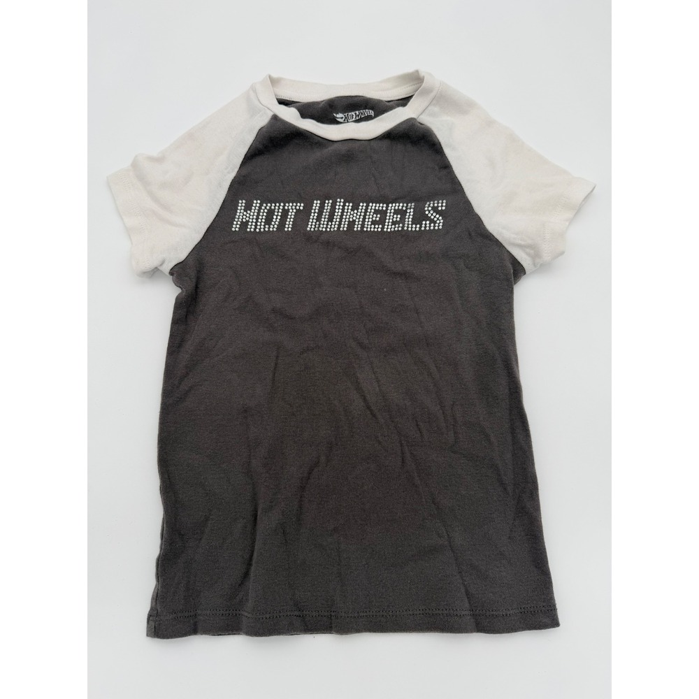 Hot Wheels Women's Rhinestone Graphic Raglan Shirt Charcoal Gray White XS Mattel